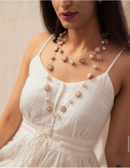 Crochet necklaces are versatile, offering both casual and elegant styles, and can be customized with different colors and materials to match personal tastes. try it with as per your choice western and indian style.