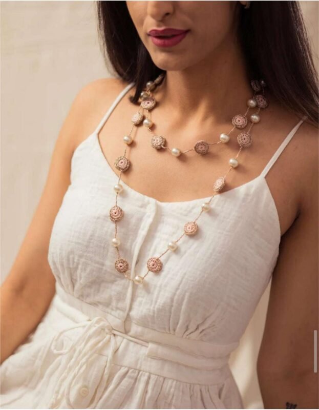Crochet necklaces are versatile, offering both casual and elegant styles, and can be customized with different colors and materials to match personal tastes. try it with as per your choice western and indian style.